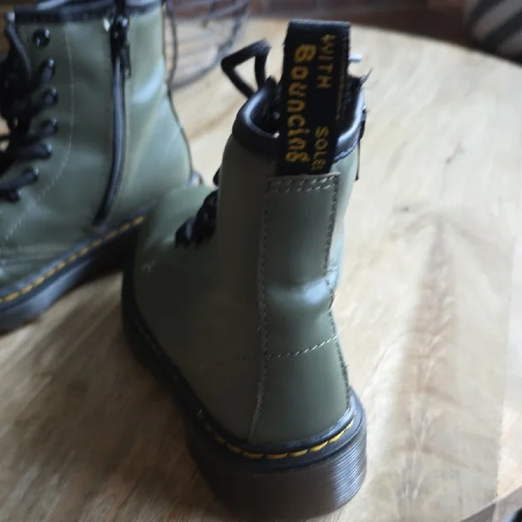 Dr. Martens Children's Olive Combat Boots - Picture 3 of 8